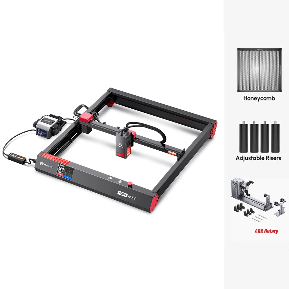 AlgoLaser Alpha MK2 Laser Engraver 20W Output Power 3.5” Color Touch Screen App Offline Control DIY Engraver Tool for Metal MDF