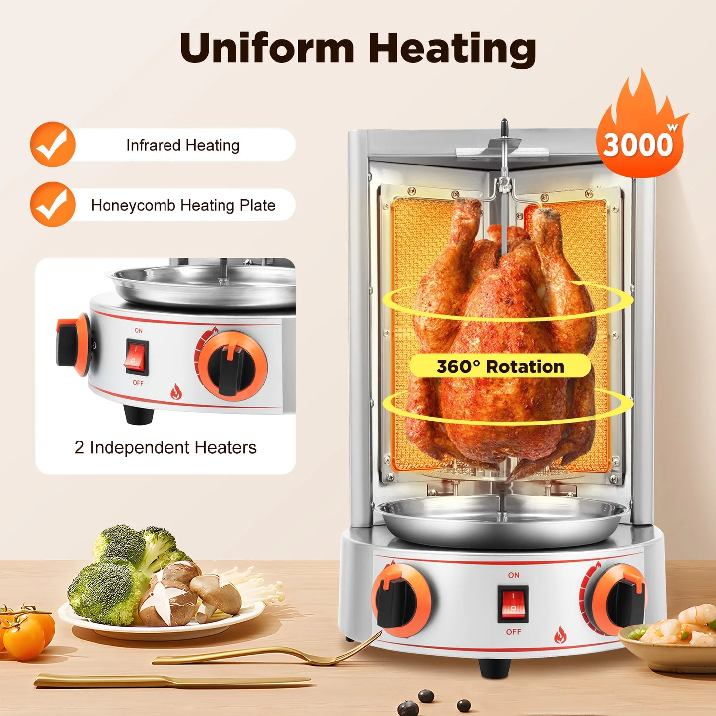 3000W Doner Kebab Machine Gas Electric Vertical Oven