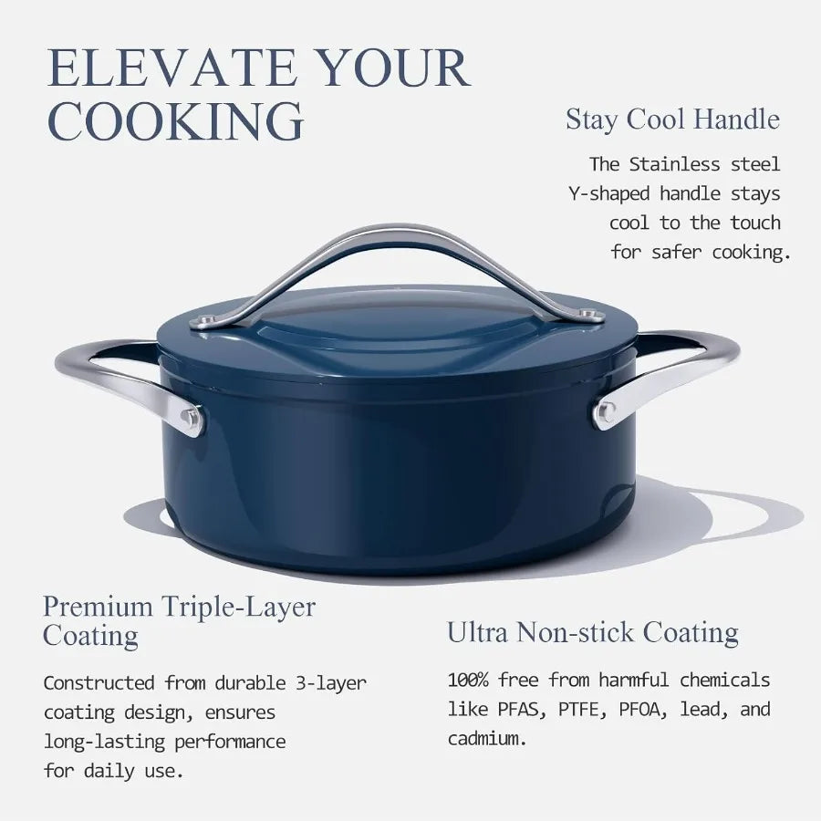 Dutch Oven With Lid Nonstick Ceramic Coated For Even Heating