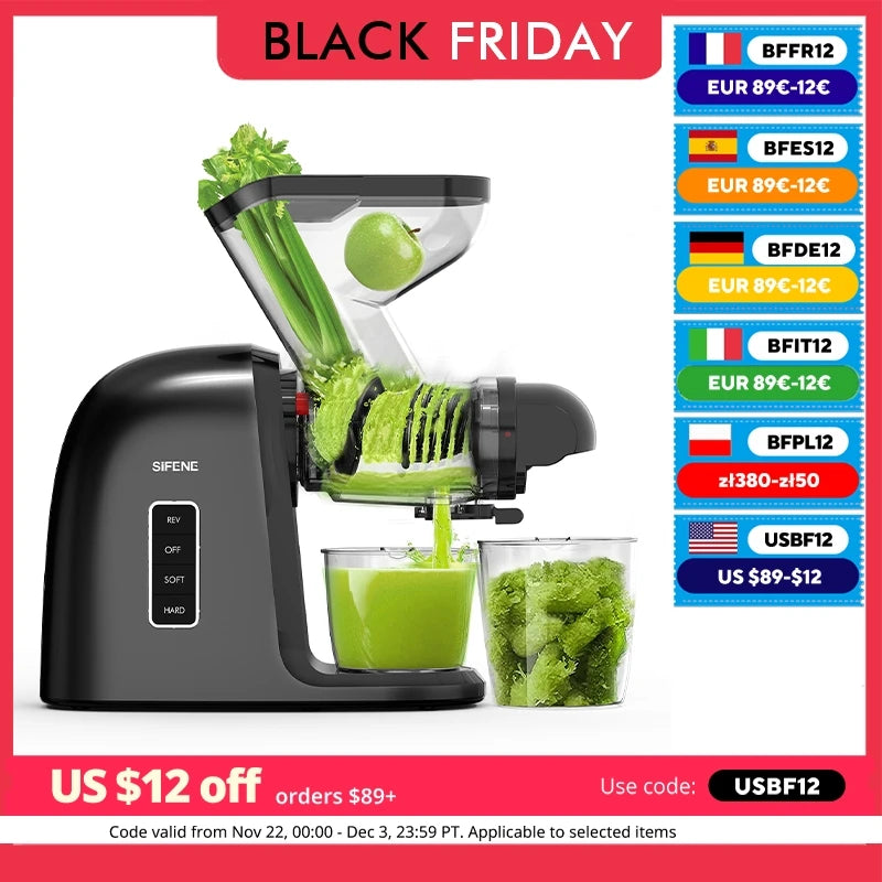 SiFENE Slow Masticating Juicer Cold Press Machine For Whole Fruits And Vegetables Wide Chute