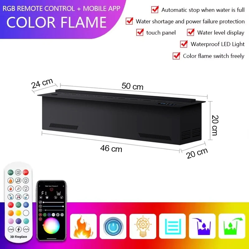 AFLYEVER 3D Flame Electric Fireplace With Tuya App Control