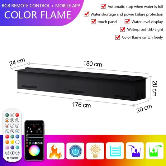 AFLYEVER Realistic 3D Flame Electric Fireplace With Tuya App Control