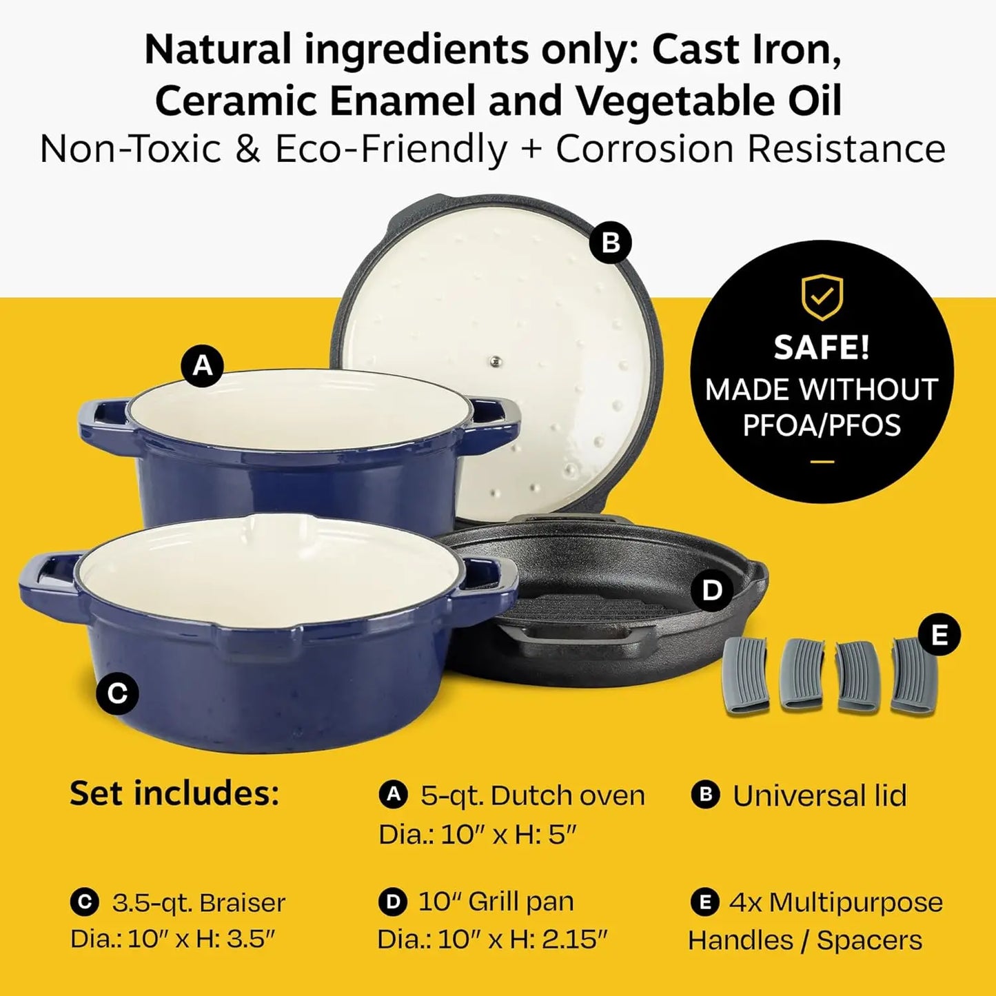 Todays Home Goods 5Pc Stackable Cast Iron Cookware Set Enamel