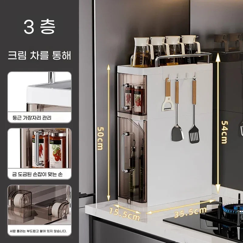New Kitchen Spice Shelves Pull-Out Spice Racks Narrow Countertops Multi-Functional Household Oil Salt Sauce and Vinegar Storage