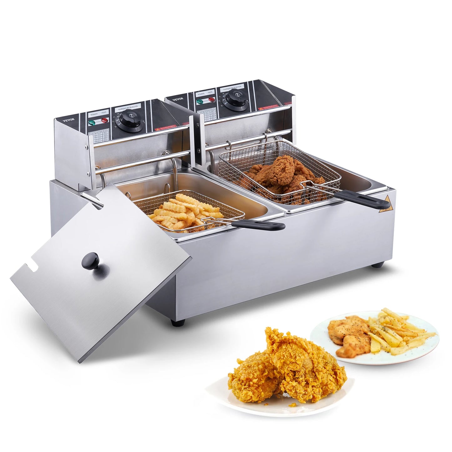 SucceBuy Electric Deep Fryer Dual Removable Tanks 12L 5000W Commercial
