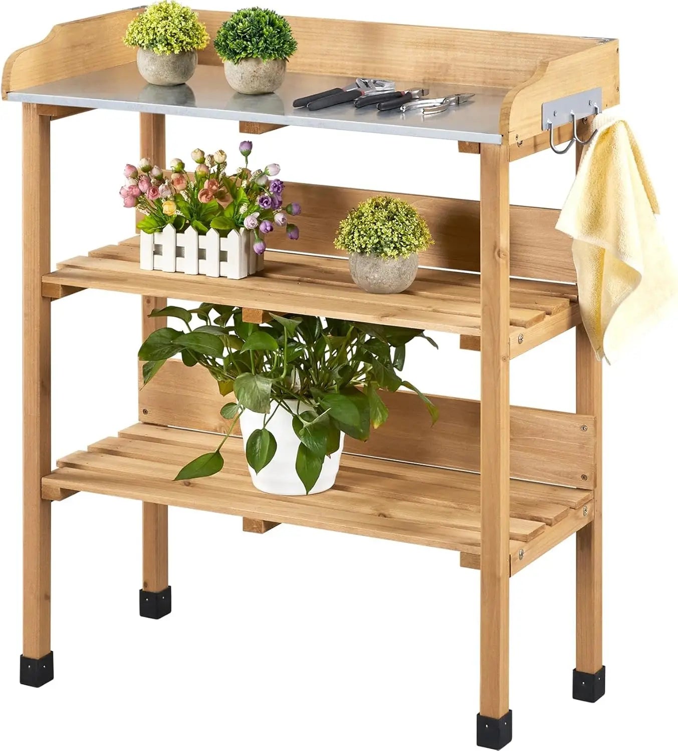 XIUWO Outdoor Garden Potting Bench With Bamboo Top And Shelf