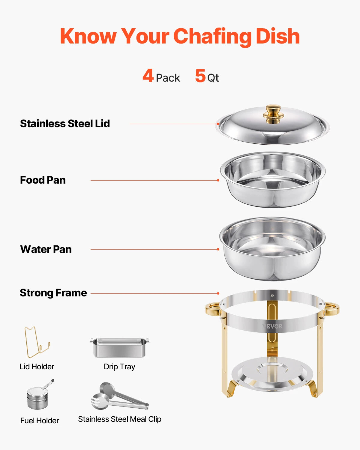 SucceBuy 4 Pack Chafing Dish Buffet Set Stainless Steel Chafer 4 Pans