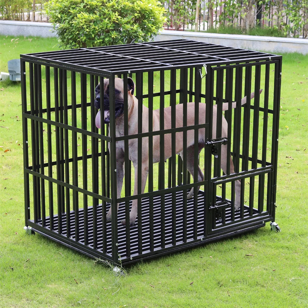 BORWARTH Heavy Duty Dog Crate With Wheels And Tray