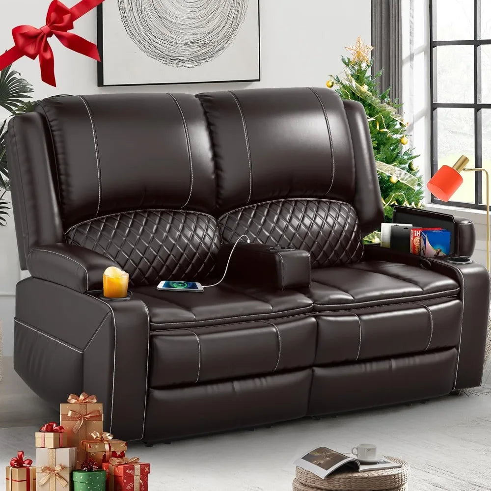 Loveseat Recliner Sofa, Manual Reclining Loveseat with Removable Armrest, Faux Leather Recliner Loveseat for Adults with 2-Tier