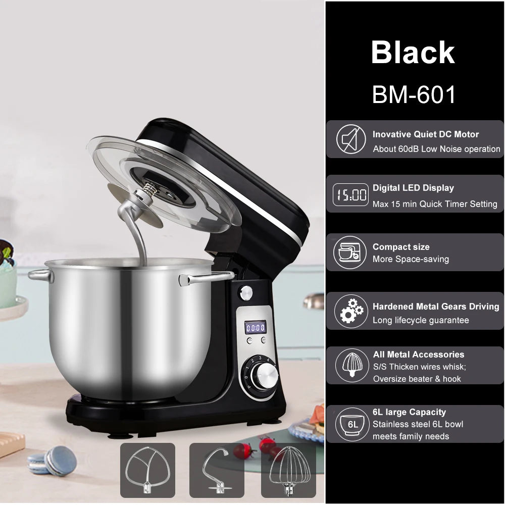 Biolomix 6-Speed Stand Mixer With Dough Hook And Wire Whip