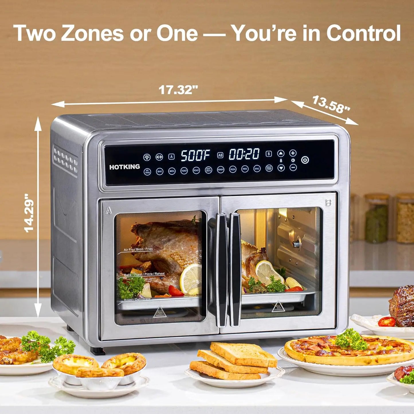 XMSJ Dual Zone Air Fryer Toaster Oven Convection Rotisserie