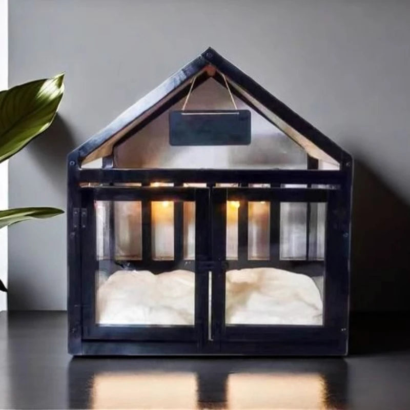 Sichuan Solid Wood Large Dog And Cat House With Removable Washable Double Doors Indoor Villa