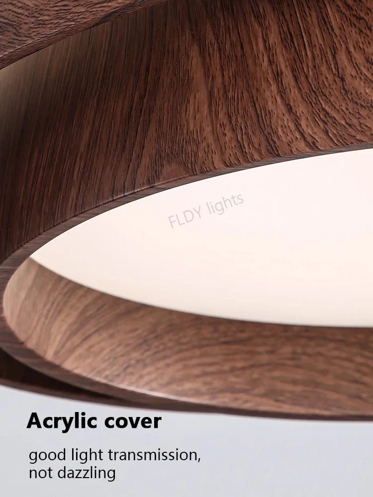 Menvix Nordic Walnut Wood LED Ceiling Chandelier for Living Dining Room Balcony Bedroom Lamp Home Decor Indoor Lighting Fixture