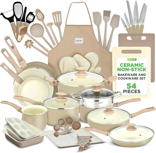 54-Piece Marble Non-Stick Cookware And Bakeware Set For Professional Home Kitchen Collection