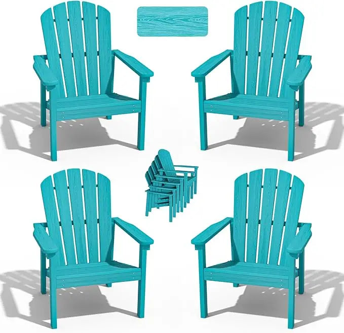 Compact Stackable Adirondack Chairs Set of 4, 26.3" Wide HDPE Outdoor Patio Chairs - Durable, Space-Saving Design for Porch
