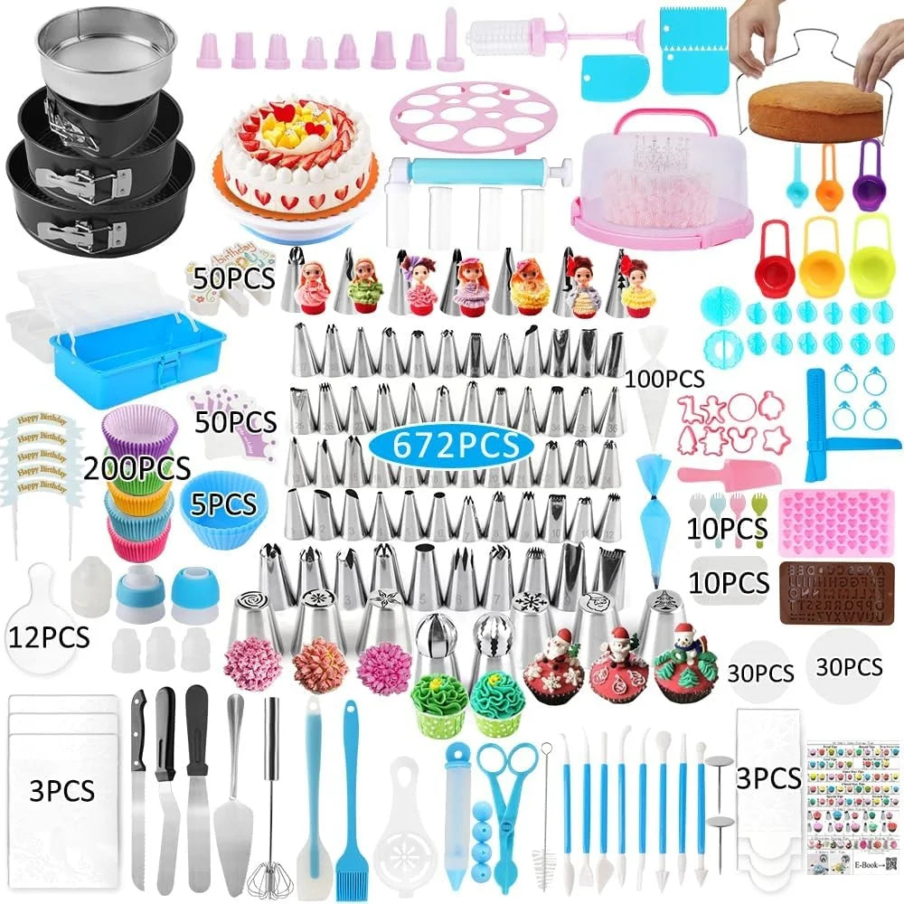 Cookie Tools Cake Decorating Kit 672 Pieces with Turntable