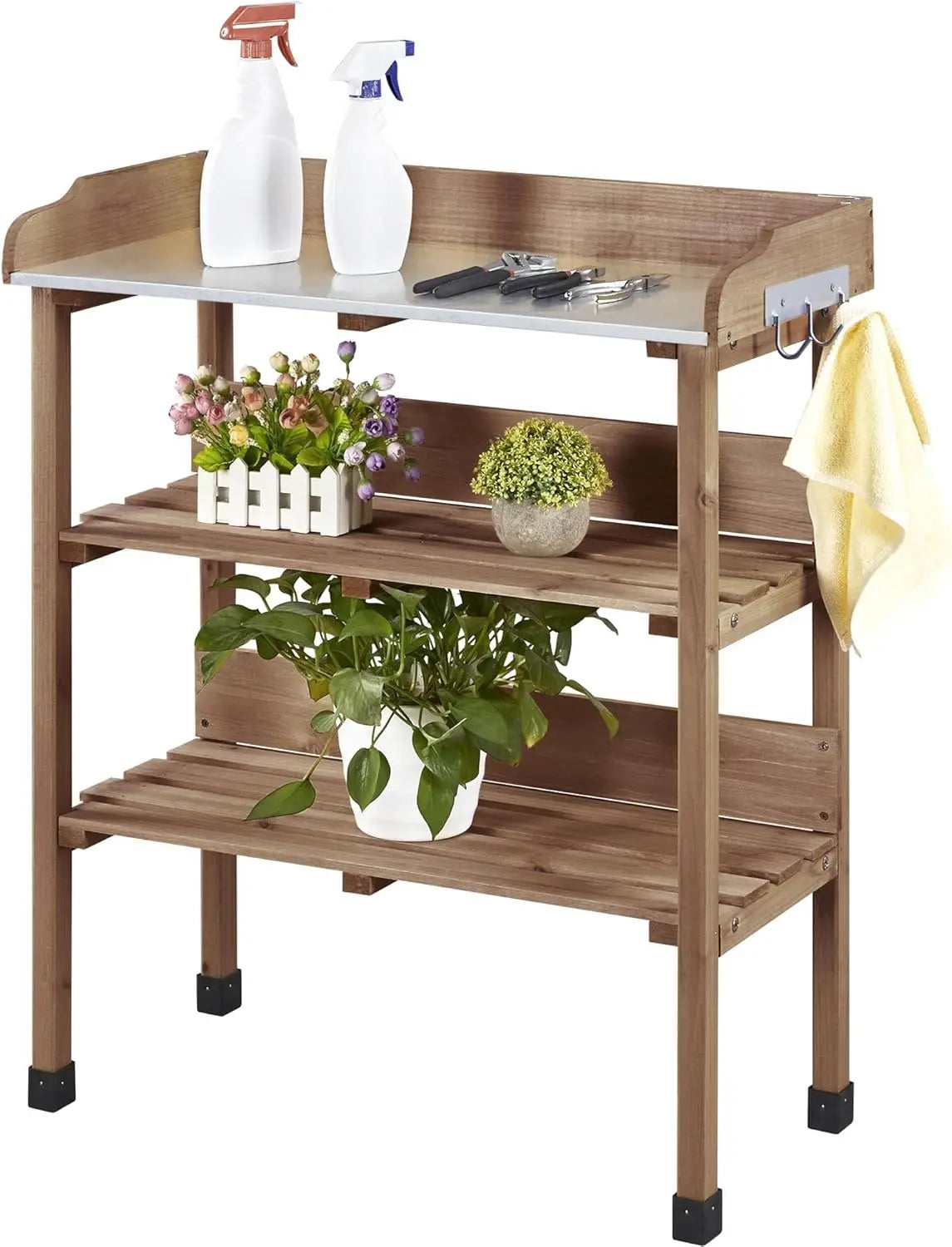 XIUWO Outdoor Garden Potting Bench With Bamboo Top And Shelf