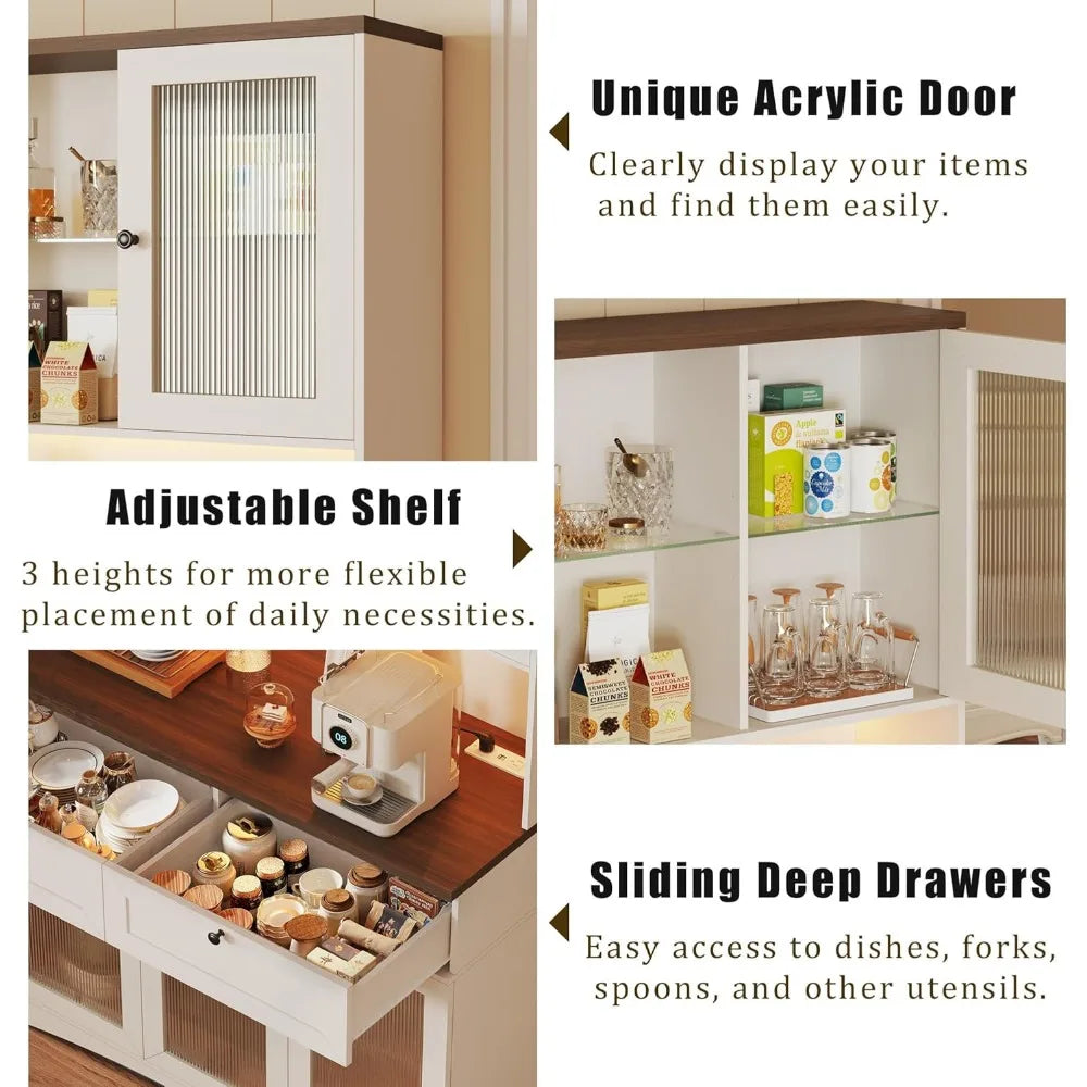 General Use Pantry Cabinet With Lights Microwave Stand Acrylic Doors