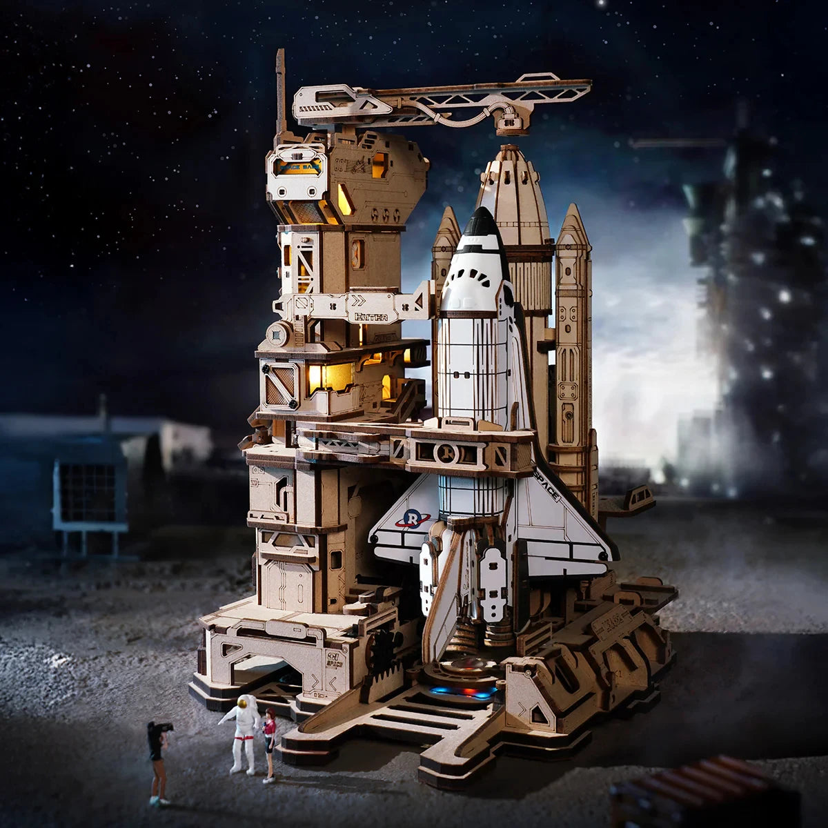 Robotime ThreeDimensional Space Shuttle Wooden Puzzle With LED Lights Educational