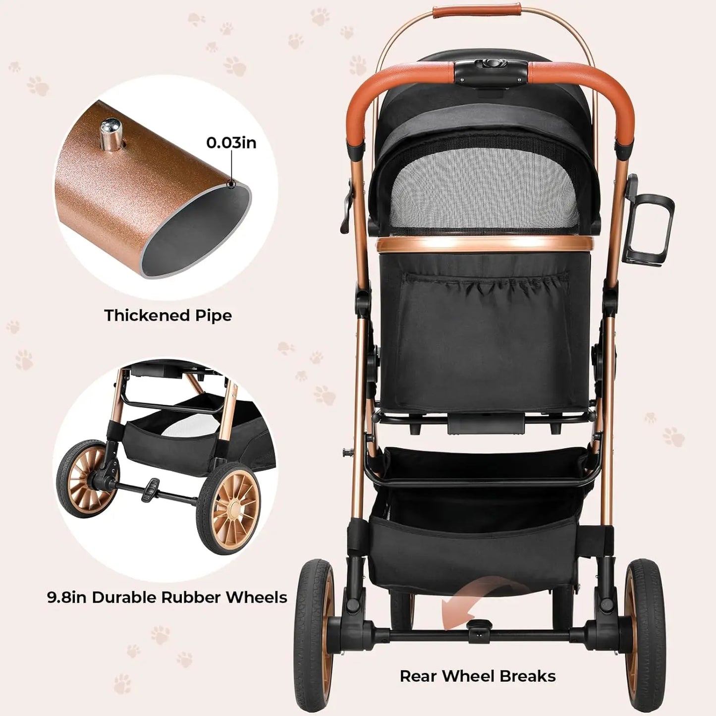 Breed 360 Degree High Wheels Foldable Cat and Dog Stroller