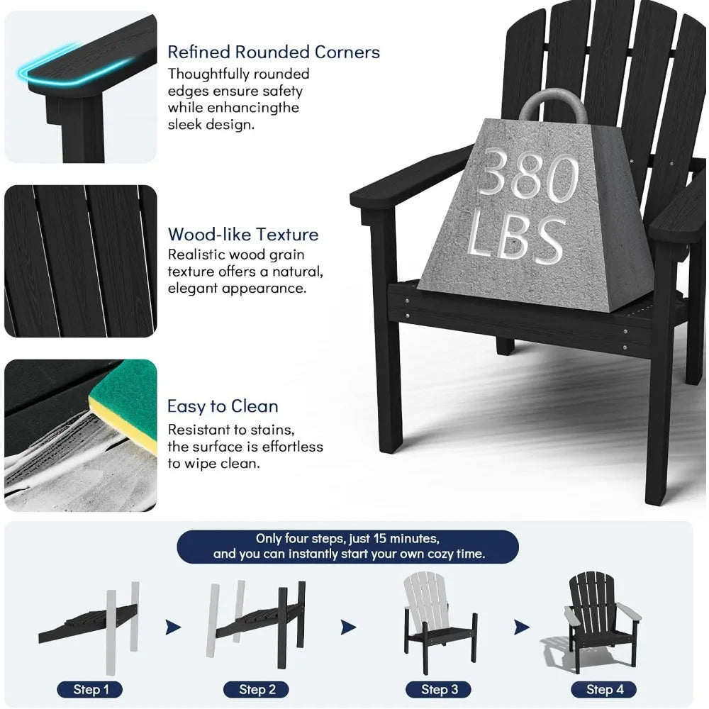 Compact Stackable Adirondack Chairs Set of 4, 26.3" Wide HDPE Outdoor Patio Chairs - Durable, Space-Saving Design for Porch