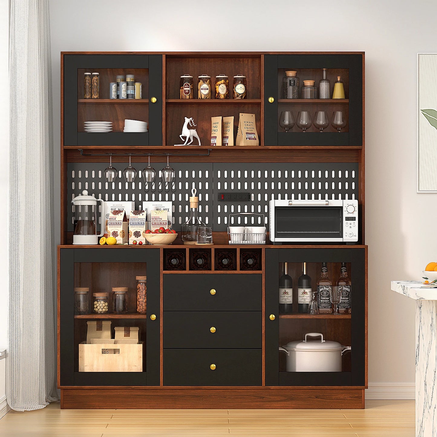 VOWNER Pantry Cabinet Freestanding Kitchen Storage Hutch With Pegboard