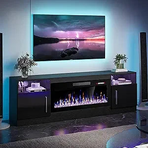 Fireplace with TV Stand 36" inch Electric Fireplace Up to 80" TVs, LED Light Entertainment Center, 70" Modern Wood High Gloss w