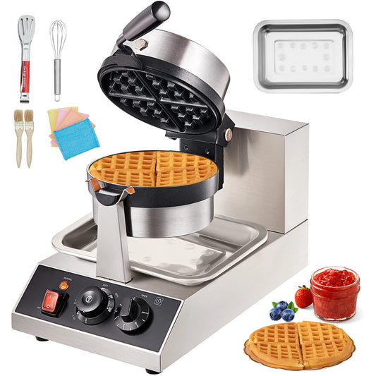 VEVOR Electric Waffle Maker Stainless Steel Round Waffle Iron Nonstick