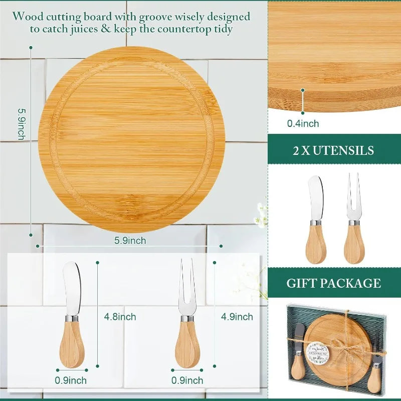 Wood Round Mini Charcuterie Board Set With Knives And Forks