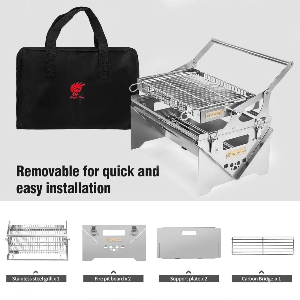 Portable Stainless Steel Rotating BBQ Grill for Outdoor Camping and Detachable Charcoal Grilling