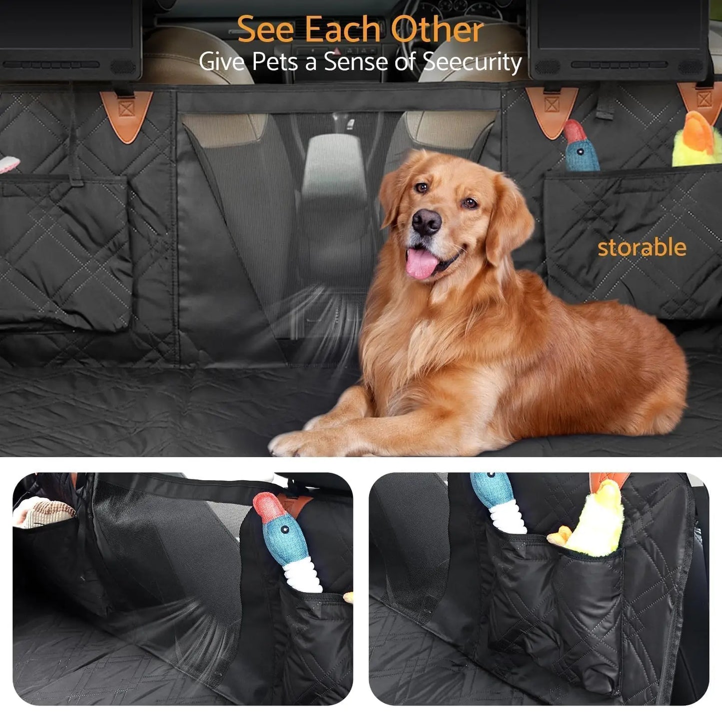 Dog Car Seat Cover for Back Seat,Hard Bottom Back Seat Extender for Dogs,Waterproof Dog Hammock with Mesh Window,Large Space