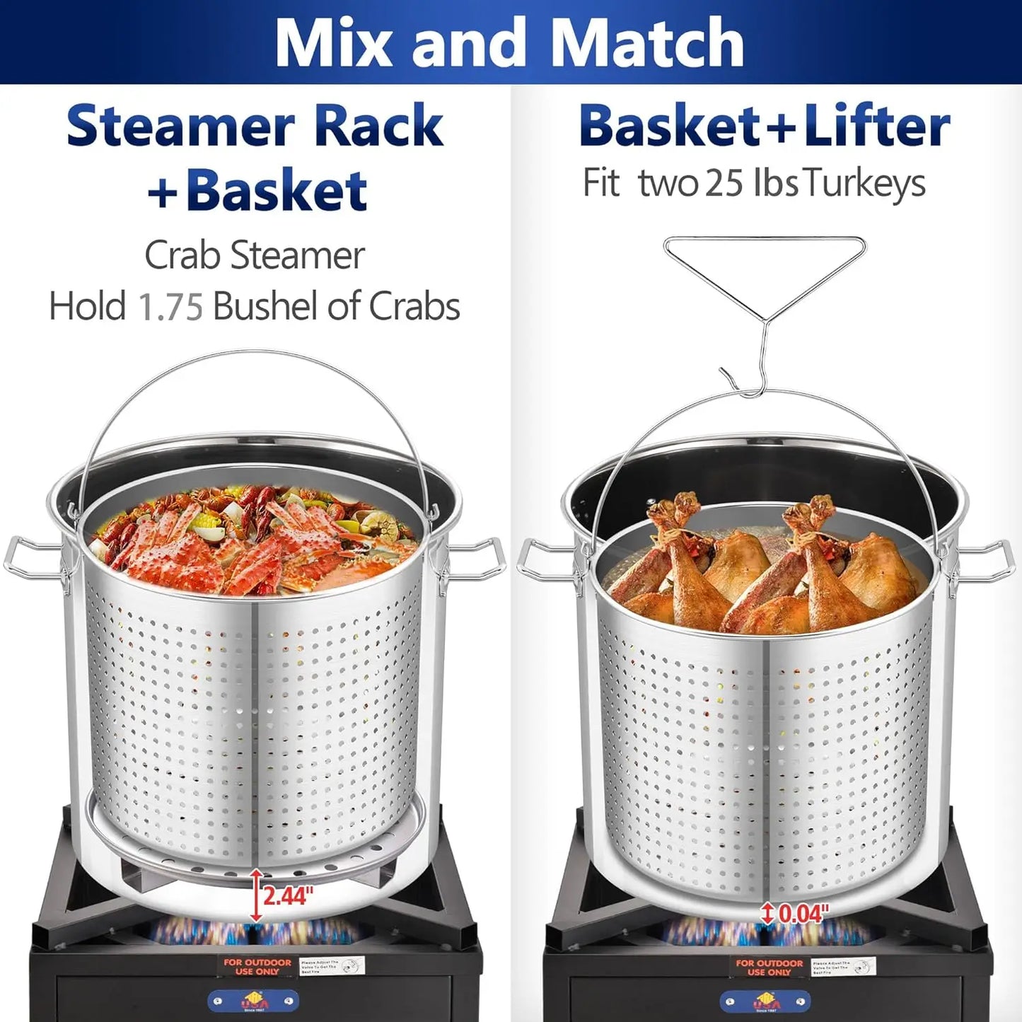 64-QT Large Stainless Steel Stockpot for Seafood Boiler Crawfish Pot with Basket and Steamer Rack, Outdoor Cooking Pot for C