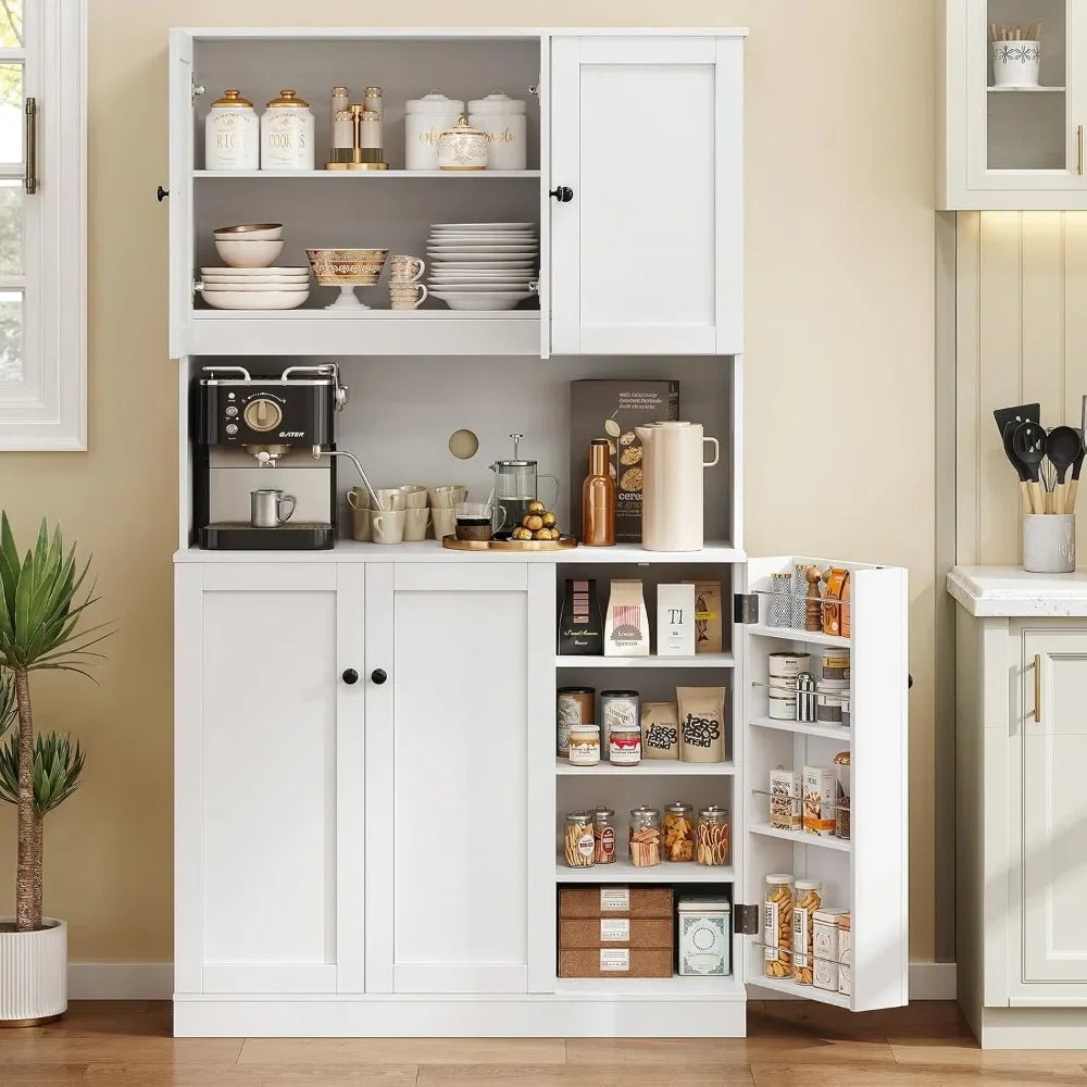 General Use Freestanding Engineered Wood Pantry Cabinet Microwave Stand DoorStorage