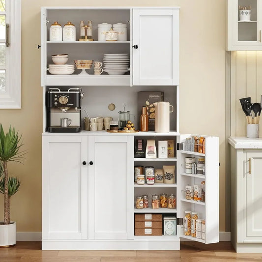 General Use Freestanding Engineered Wood Pantry Cabinet Microwave Stand DoorStorage