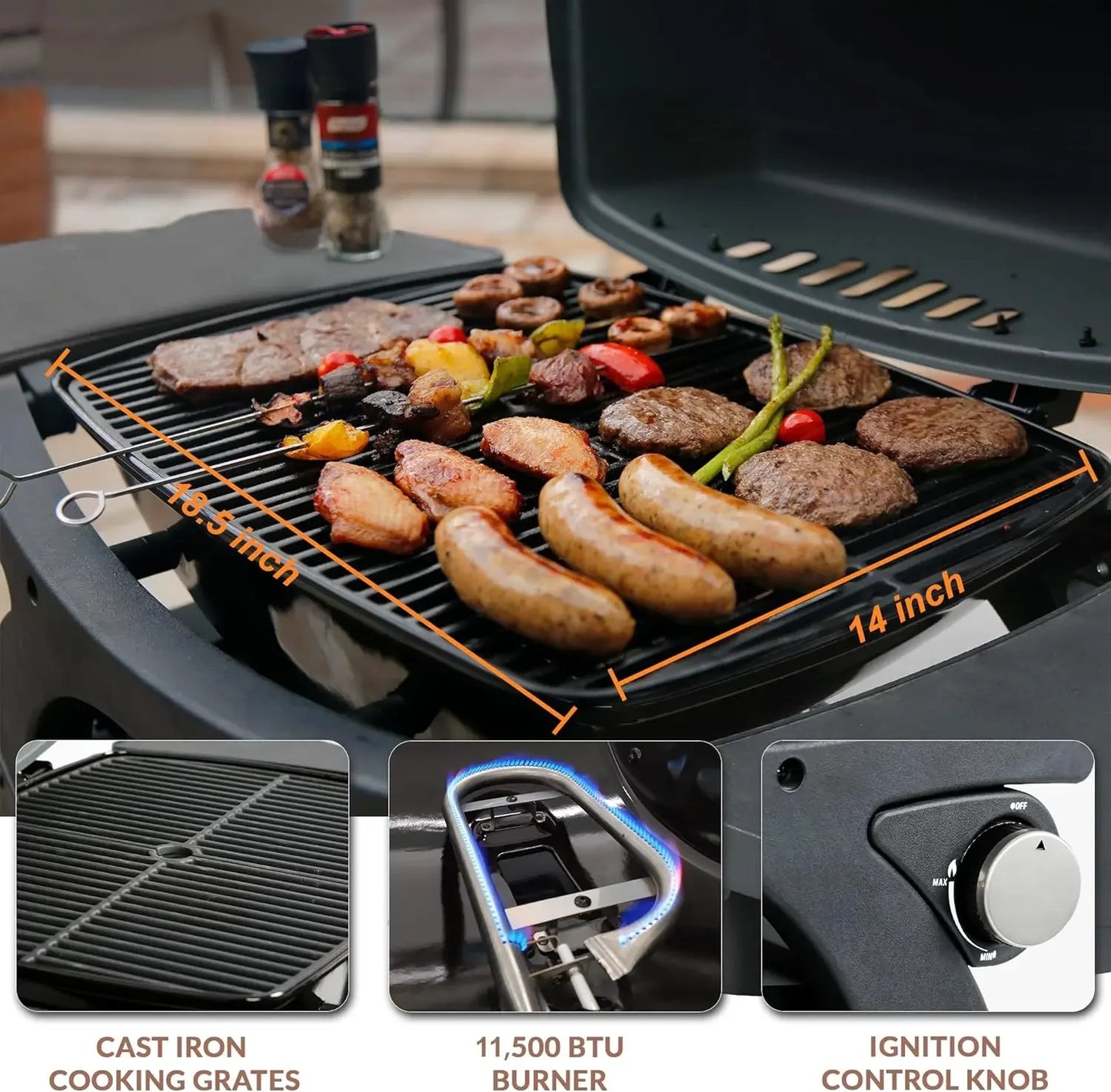 Propane Gas Grill Portable Tabletop BBQ With Cart For Patio Camping Travel