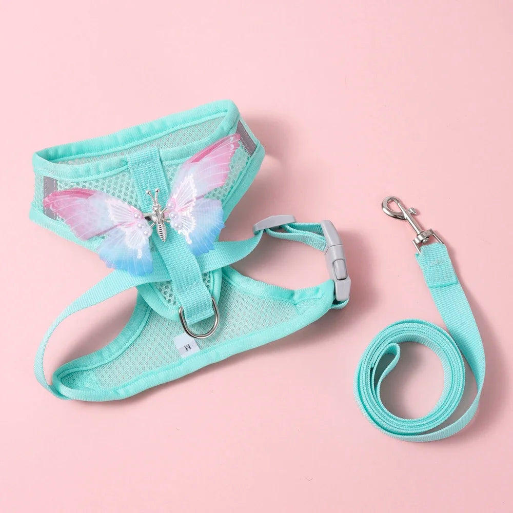 Butterfly Breathable Dog Harness Set For Small Dogs Cats Puppy Chest Vest With Leash