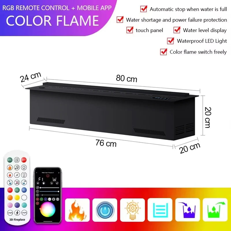 AFLYEVER 3D Flame Electric Fireplace With Tuya App Control