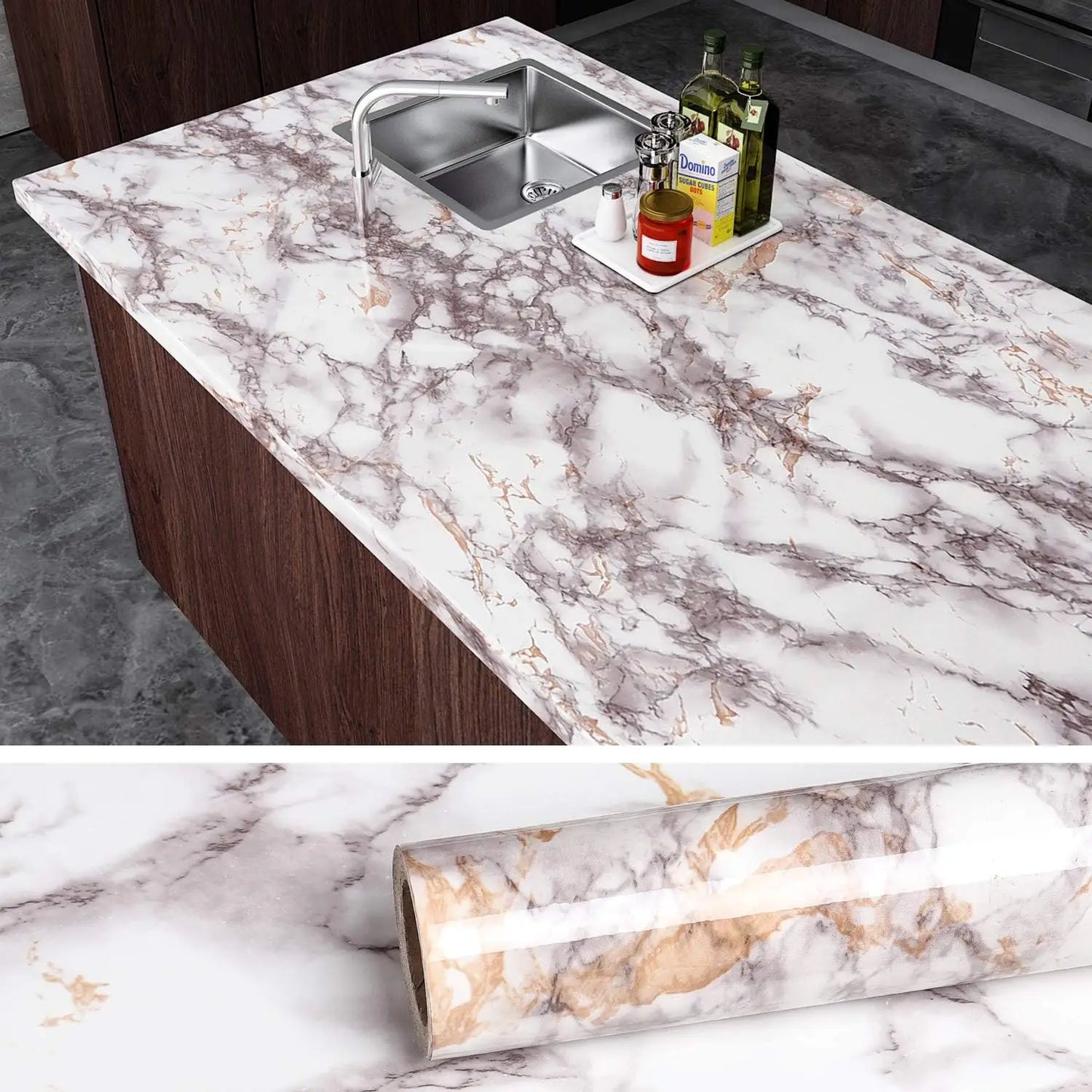 Self Adhesive Marble PVC Film Waterproof Oilproof Wallpaper For Countertops