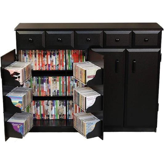 Premium Media Cabinet With Oversized Drawers Holds UpTo825CDsOr440DVDs Storage Solutions