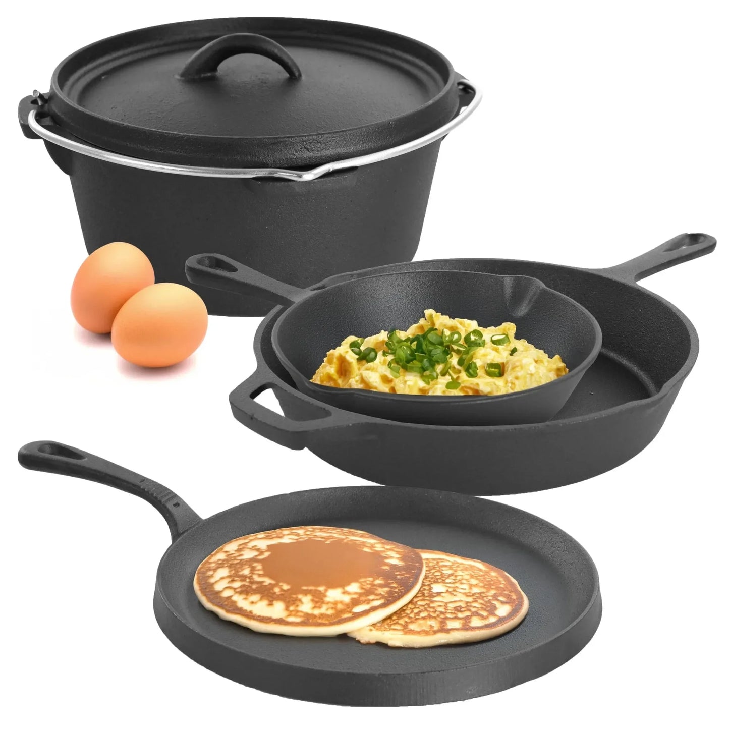 Preseasoned CastIron InductionCompatible CookwareSet FivePiece NonstickPans Skillet OvenStovetop