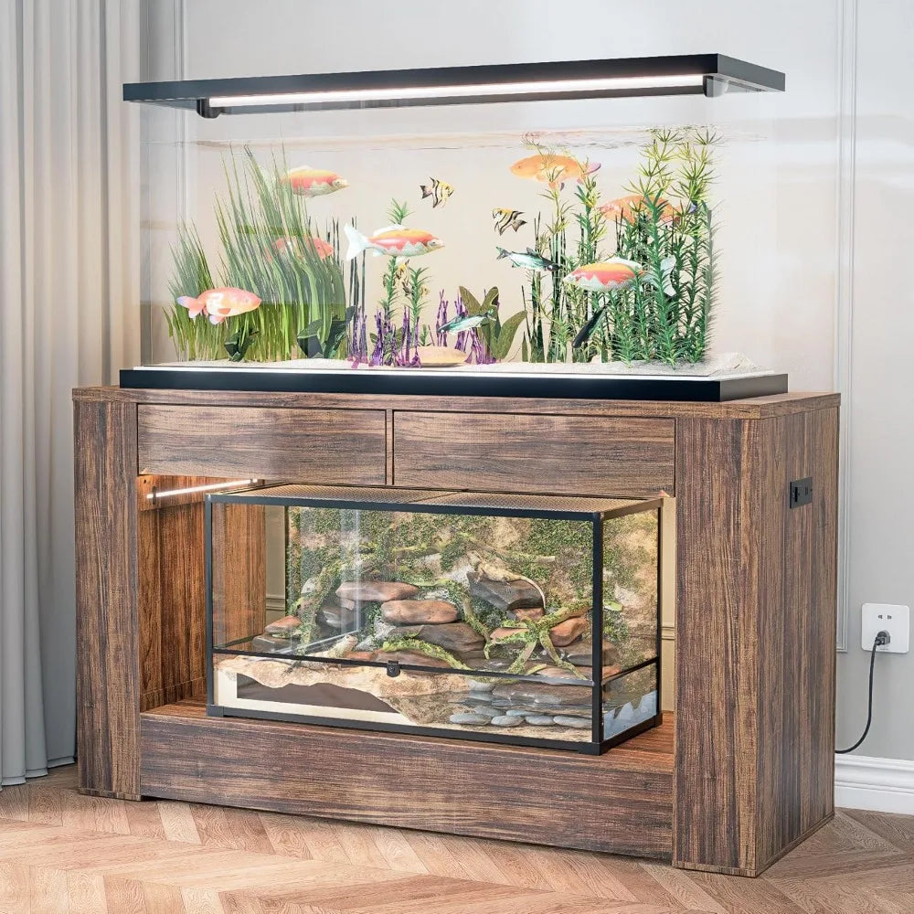 Aquarium Stand for Fish Tanks and Terrariums with MDF Tabletop and Drawers Reinforced Metal Frame