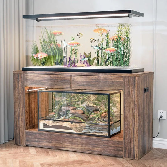Aquarium Stand for Fish Tanks and Terrariums with MDF Tabletop and Drawers Reinforced Metal Frame
