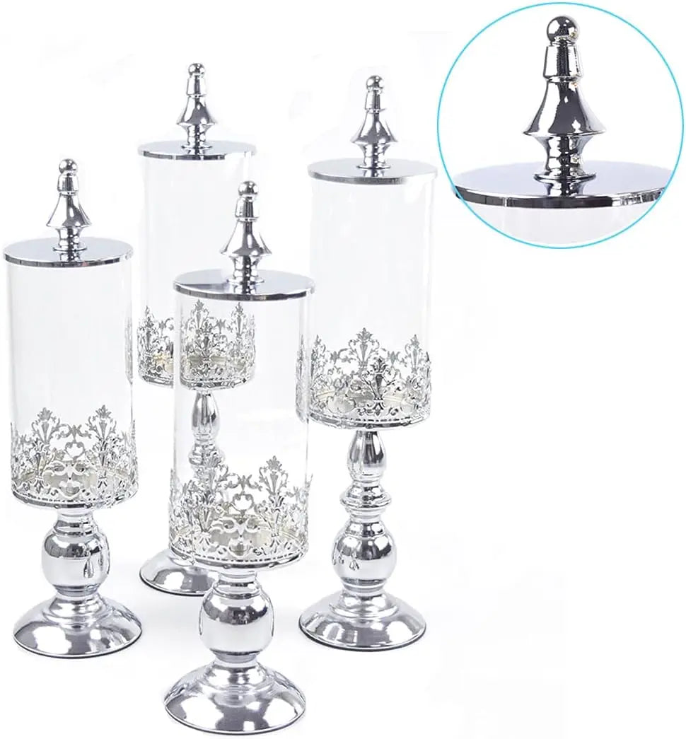 NEW Crystal Beaded Cake Stand Set of 11 Silver for Wedding Dessert Table Metal Cupcake Stand&Mirrored Top Pastry Candy Display