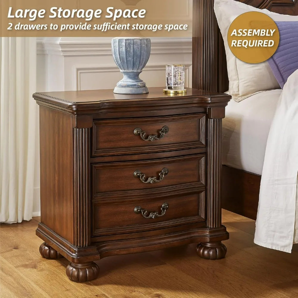 Classic Nightstand With Two Drawers Wooden Furniture Made In USA
