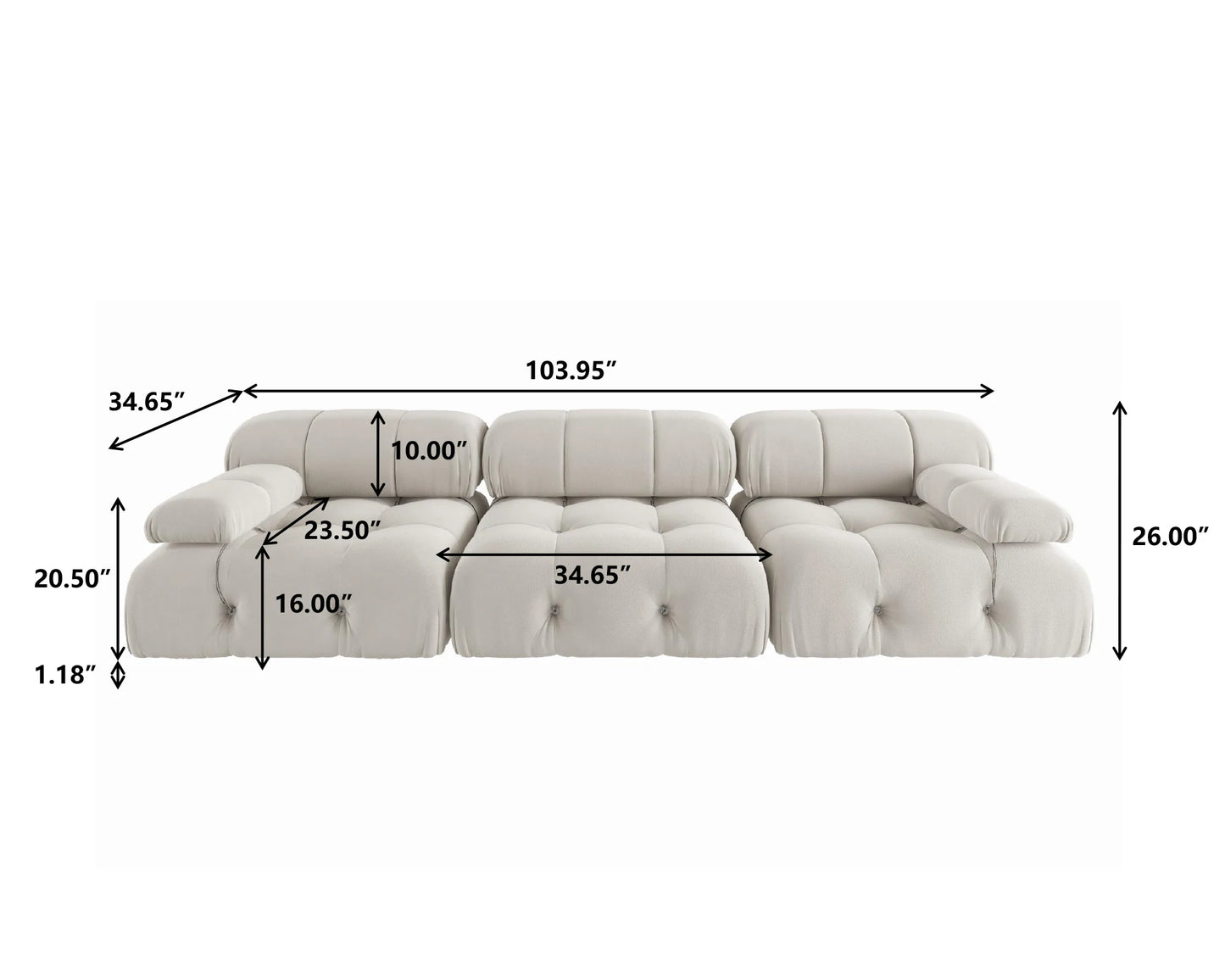 Sdorens Velvet Modular Sectional Sofa Set Convertible 3 Seater For Living Room Office