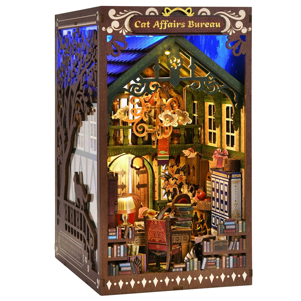 ASLOWSNAIL MajesticBookNook KittyCat 3D Puzzle Wooden Ornament Display Edition Decorative