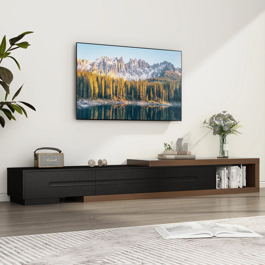 QiaoShiRen Extendable TV Stand With Wood Media Console And Drawers