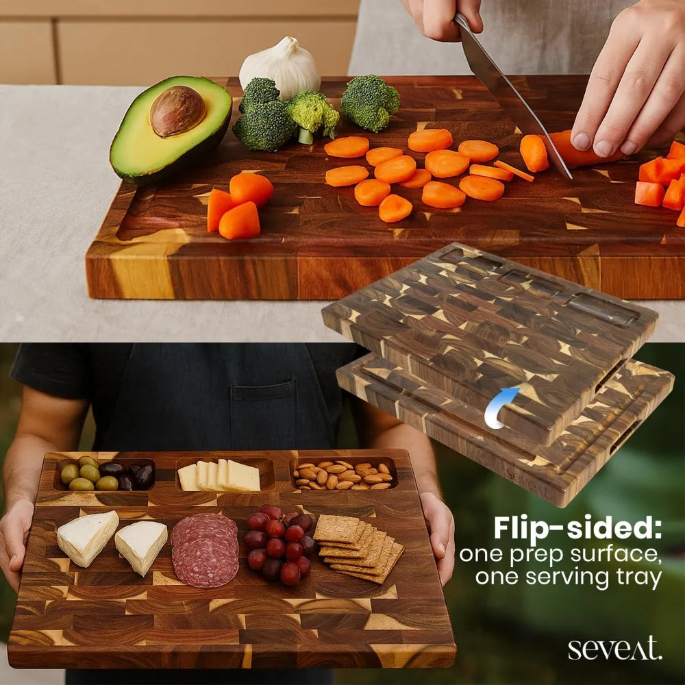 Acacia Wood Double-Sided Cutting Board With Juice Groove