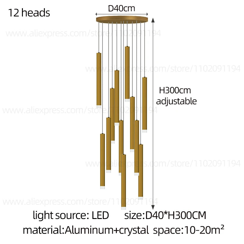 Led Luxury staircase Chandelier Gold Column Long Lamp Duplex Building Modern Living Room Chandelier Villa Penthouse Chandelier