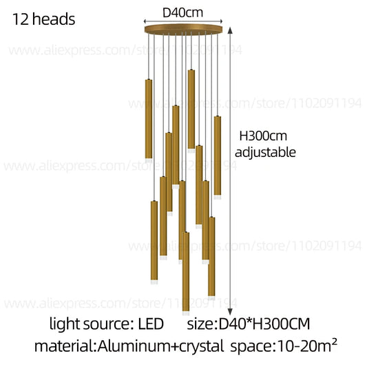 CAMPEGG LED Luxury Staircase Chandelier Pendant Living Room